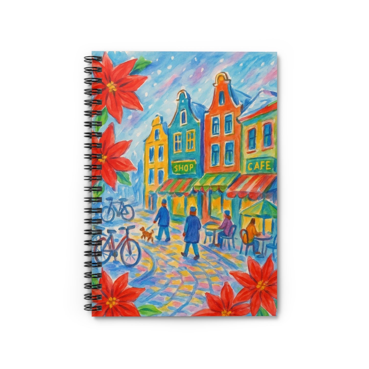 Colorful Cityscape Spiral Notebook - Artistic Journal for Writers, Gift for Students, Travel Diary, Cafe Lover's Notebook
