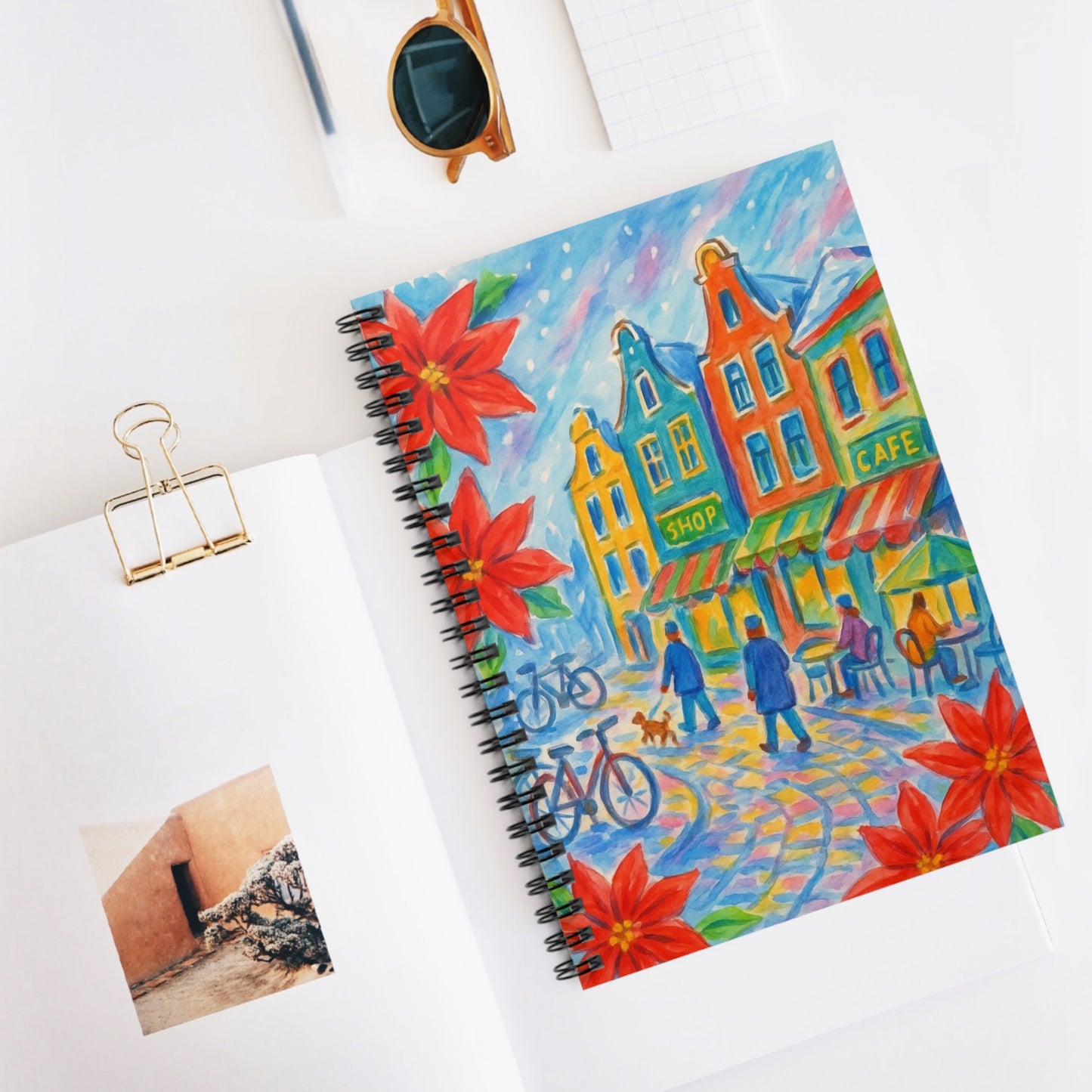 Colorful Cityscape Spiral Notebook - Artistic Journal for Writers, Gift for Students, Travel Diary, Cafe Lover's Notebook
