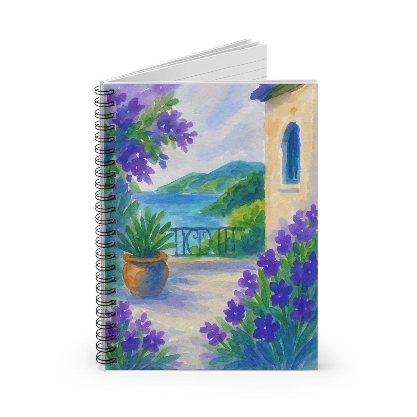 Serene Coastal Spiral Notebook - Floral Design, Journal for Notes, Gift for Writers, Art Lovers, Nature Enthusiasts