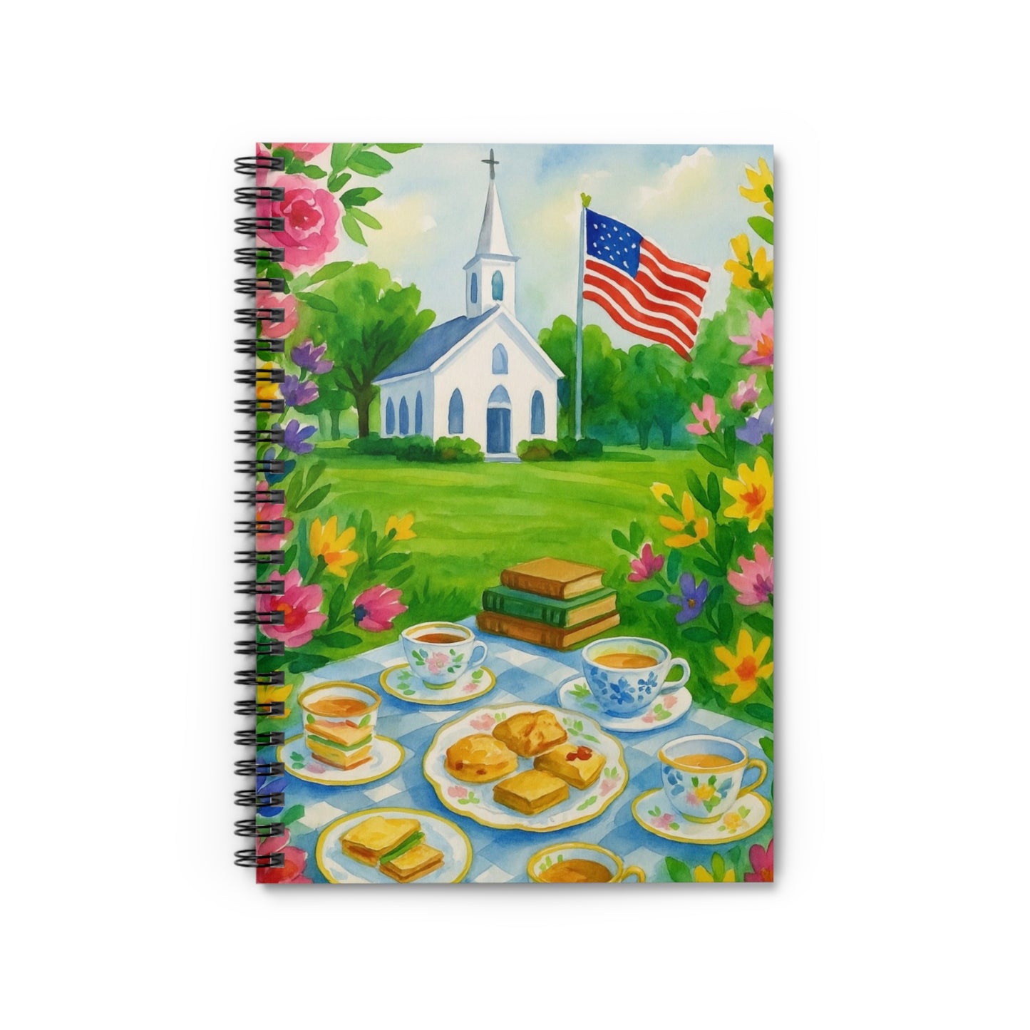 Charming Americana Spiral Notebook - Ideal for Journaling, Gift for BFFs, Tea Lovers, Mother's Day, Wedding Planning