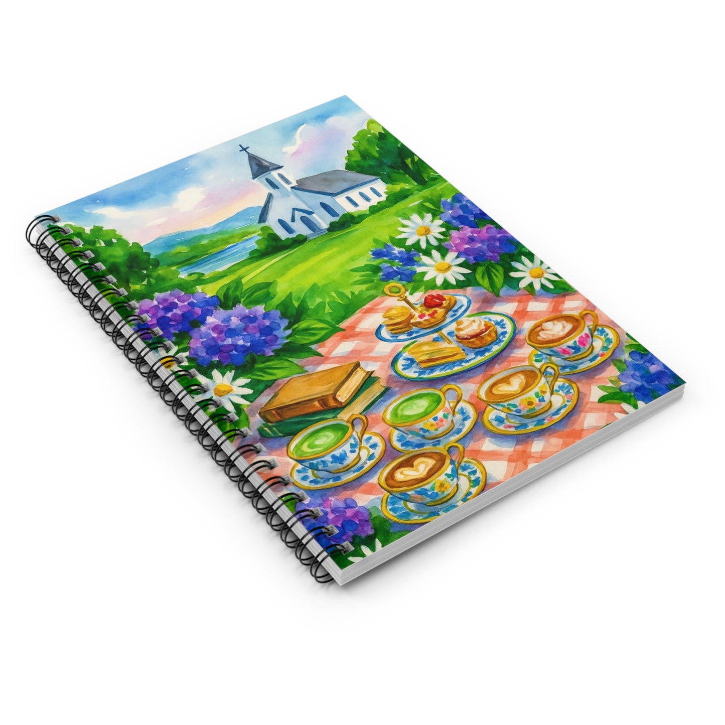 Charming Tea Party Spiral Notebook - Perfect for Journaling, Sketching, Gift for Tea Lovers, Floral Design, Stationery Essentials