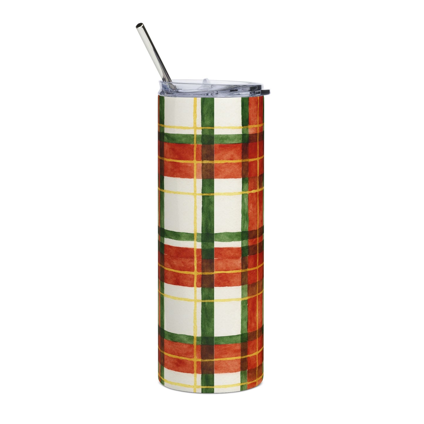 Festive Plaid Stainless Steel Tumbler | 20oz Insulated Drinkware | Holiday Gift, Coffee Cup, Travel Mug, Winter Accessory, Eco-Friendly