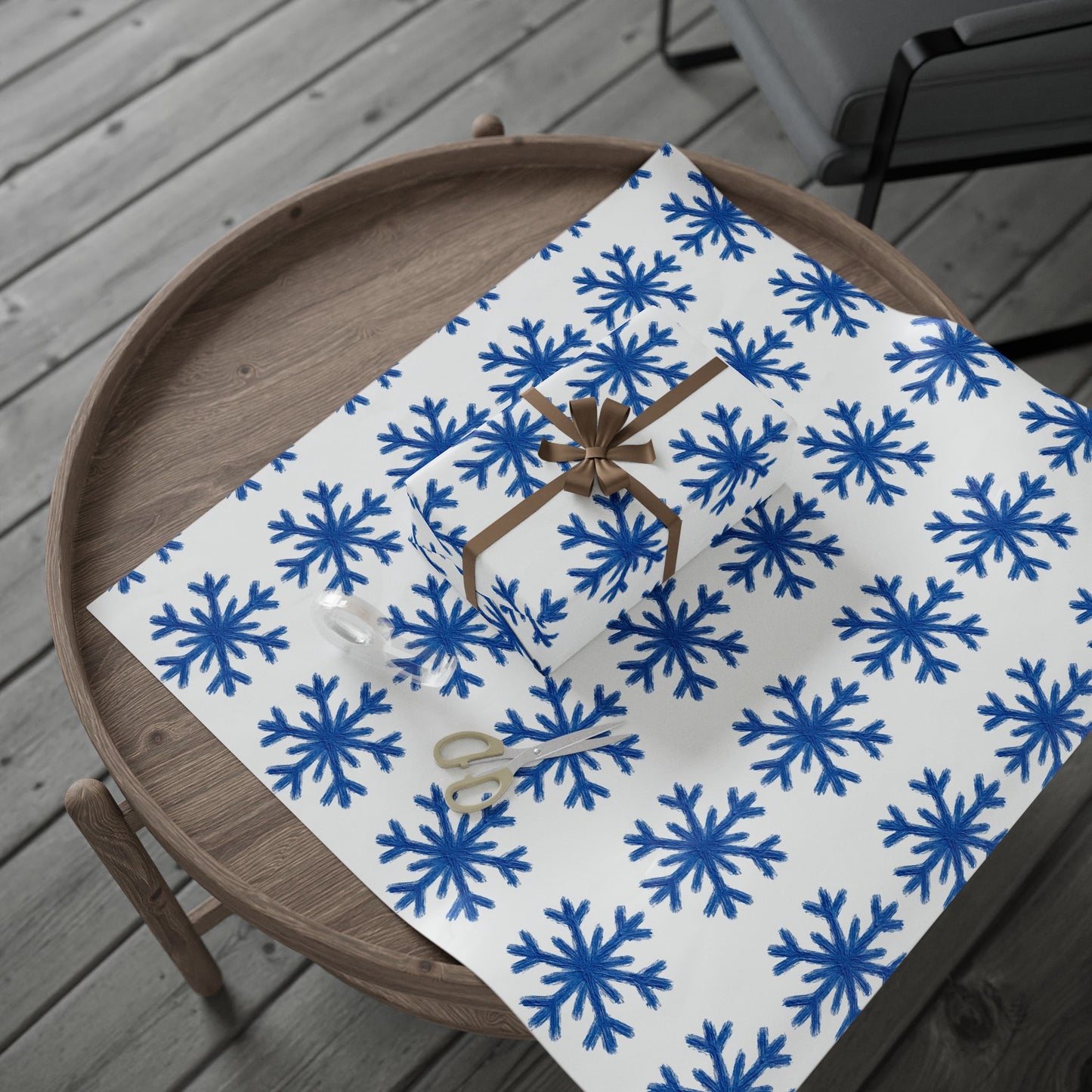 Elegant Gift Wrap Paper for Holidays, Special Occasions, Birthdays, Unique Wrapping, Floral Design, Blue Snowflake Patterns