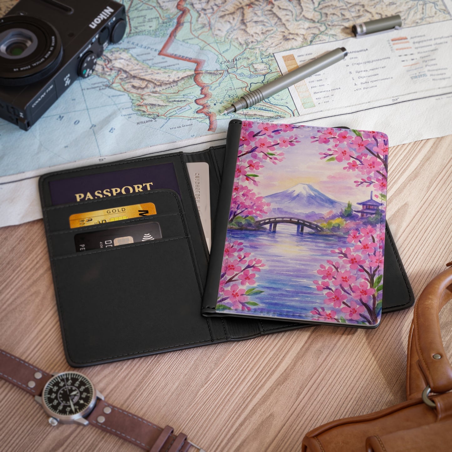 Cherry Blossom Passport Cover | Travel Accessory, Gift for Travelers, Floral Design, Vacation Essentials, Souvenir Holder