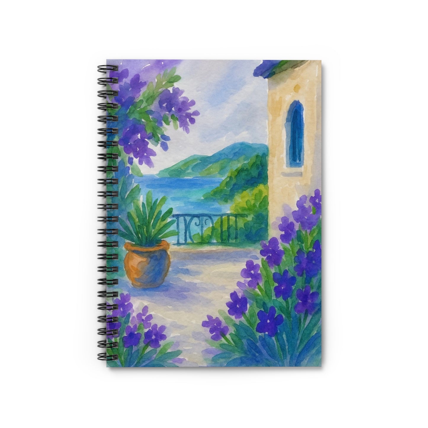 Serene Coastal Spiral Notebook - Floral Design, Journal for Notes, Gift for Writers, Art Lovers, Nature Enthusiasts