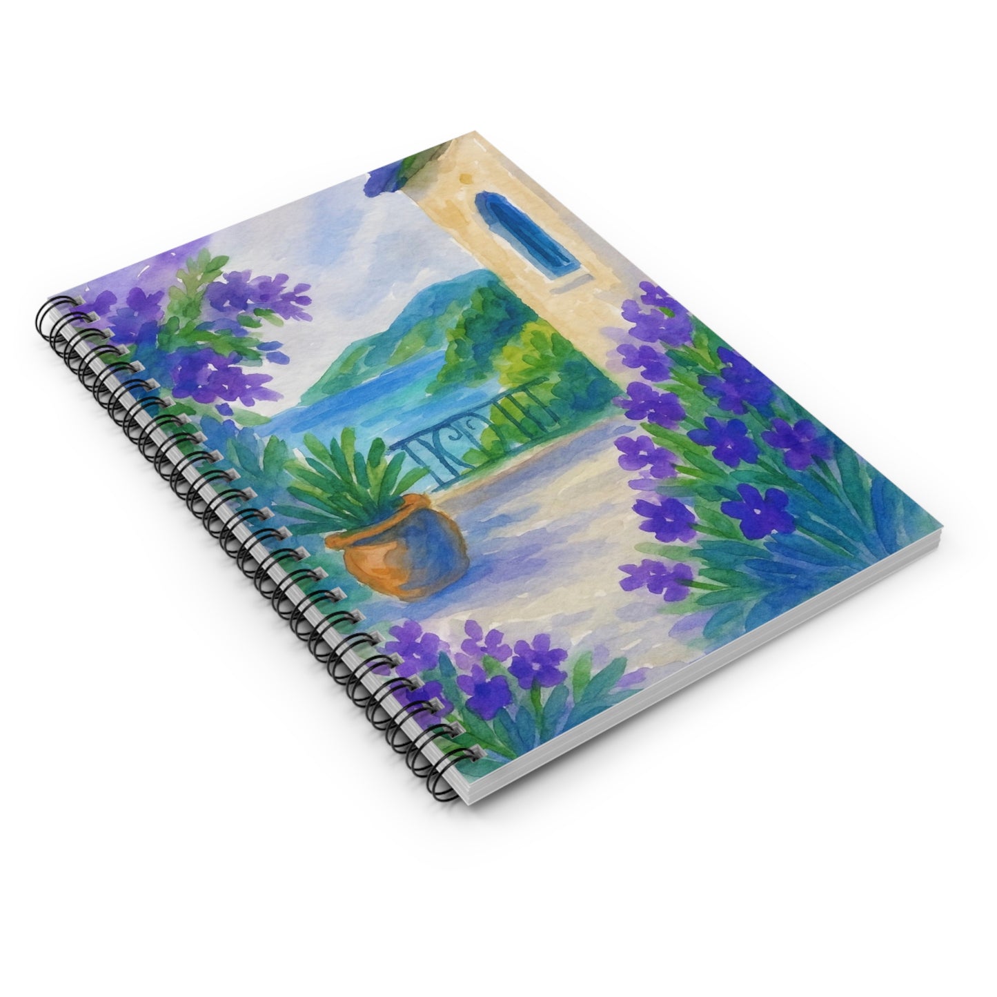 Serene Coastal Spiral Notebook - Floral Design, Journal for Notes, Gift for Writers, Art Lovers, Nature Enthusiasts