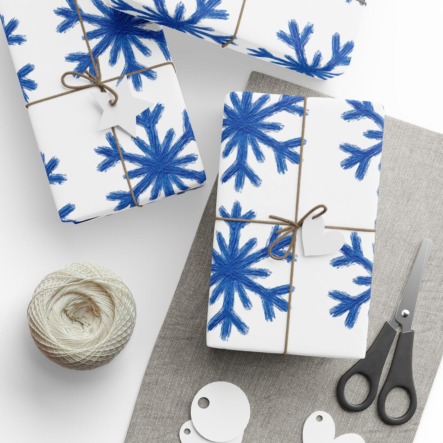 Elegant Gift Wrap Paper for Holidays, Special Occasions, Birthdays, Unique Wrapping, Floral Design, Blue Snowflake Patterns