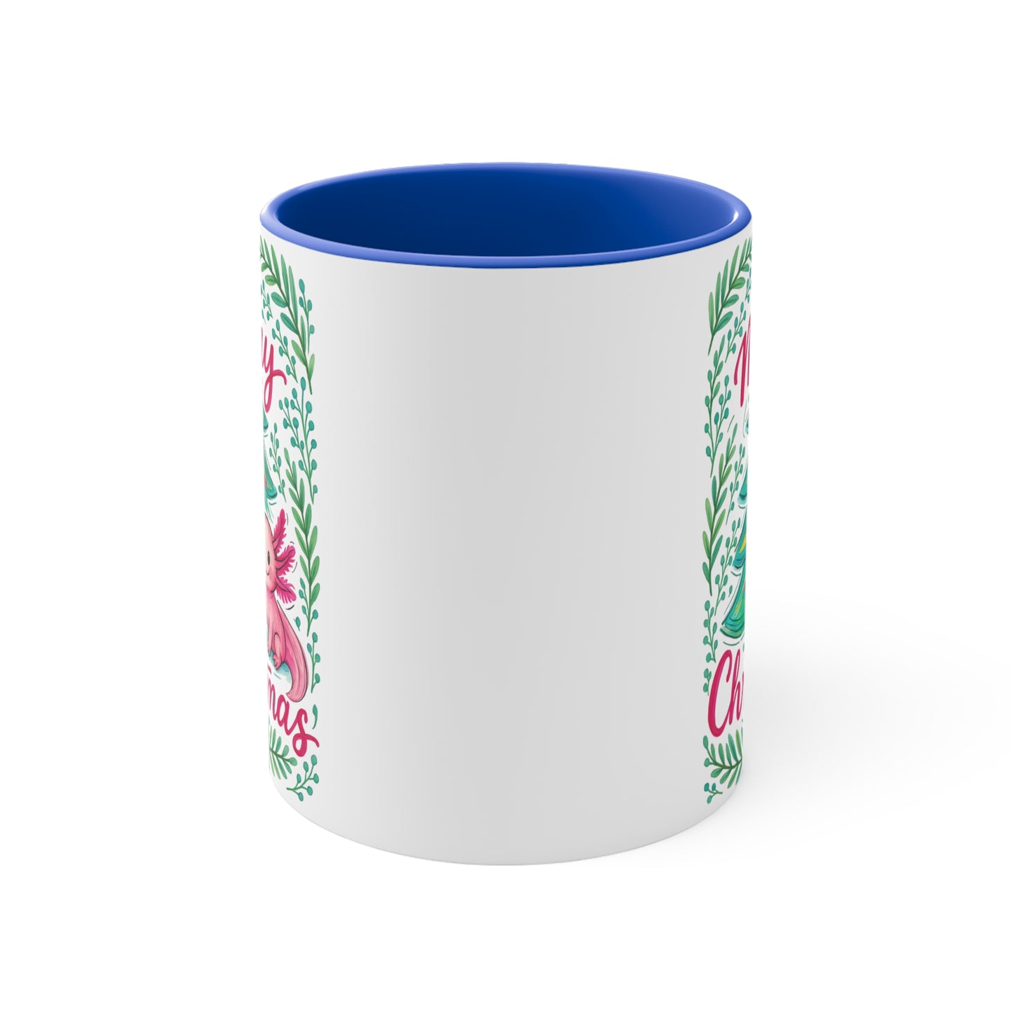 Merry Christmas Accent Mug with Cute Axolotl Design, Holiday Coffee Cup, Seasonal Drinkware, Gift for Ocean Lovers, Festive Kitchen Decor