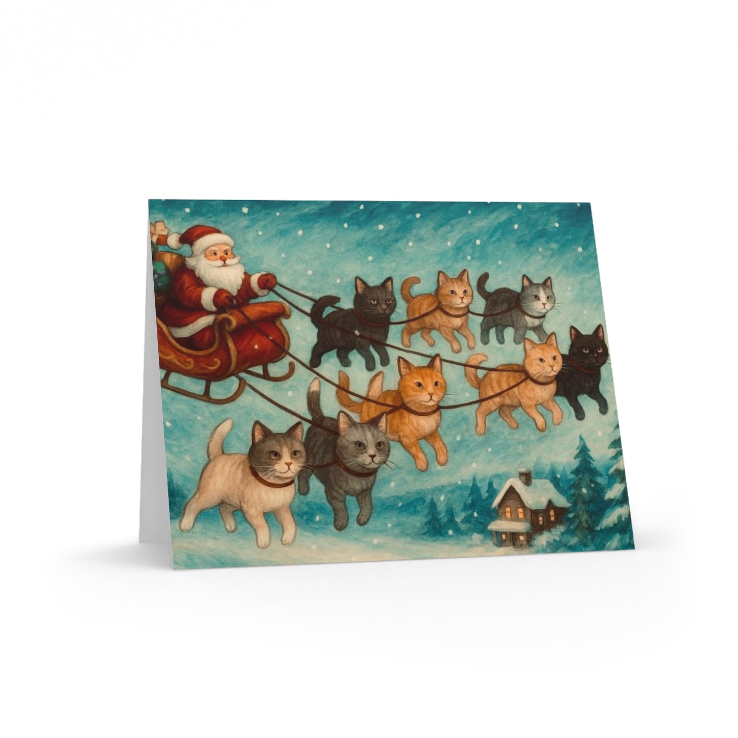 Whimsical Christmas Greeting Cards for Cat Lovers, 8-24 pcs, Holiday Cards, Festive Stationery, Cute Animal Design, Santa and Cats