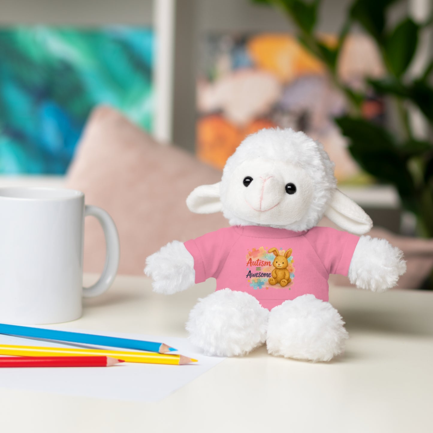 Adorable Autism Awareness Stuffed Animal, Personalized Plush Bunny, Cute Kids' Gift, Sensory Toy, Birthday Present