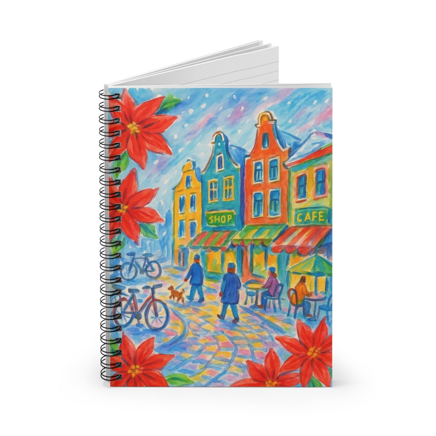 Colorful Cityscape Spiral Notebook - Artistic Journal for Writers, Gift for Students, Travel Diary, Cafe Lover's Notebook