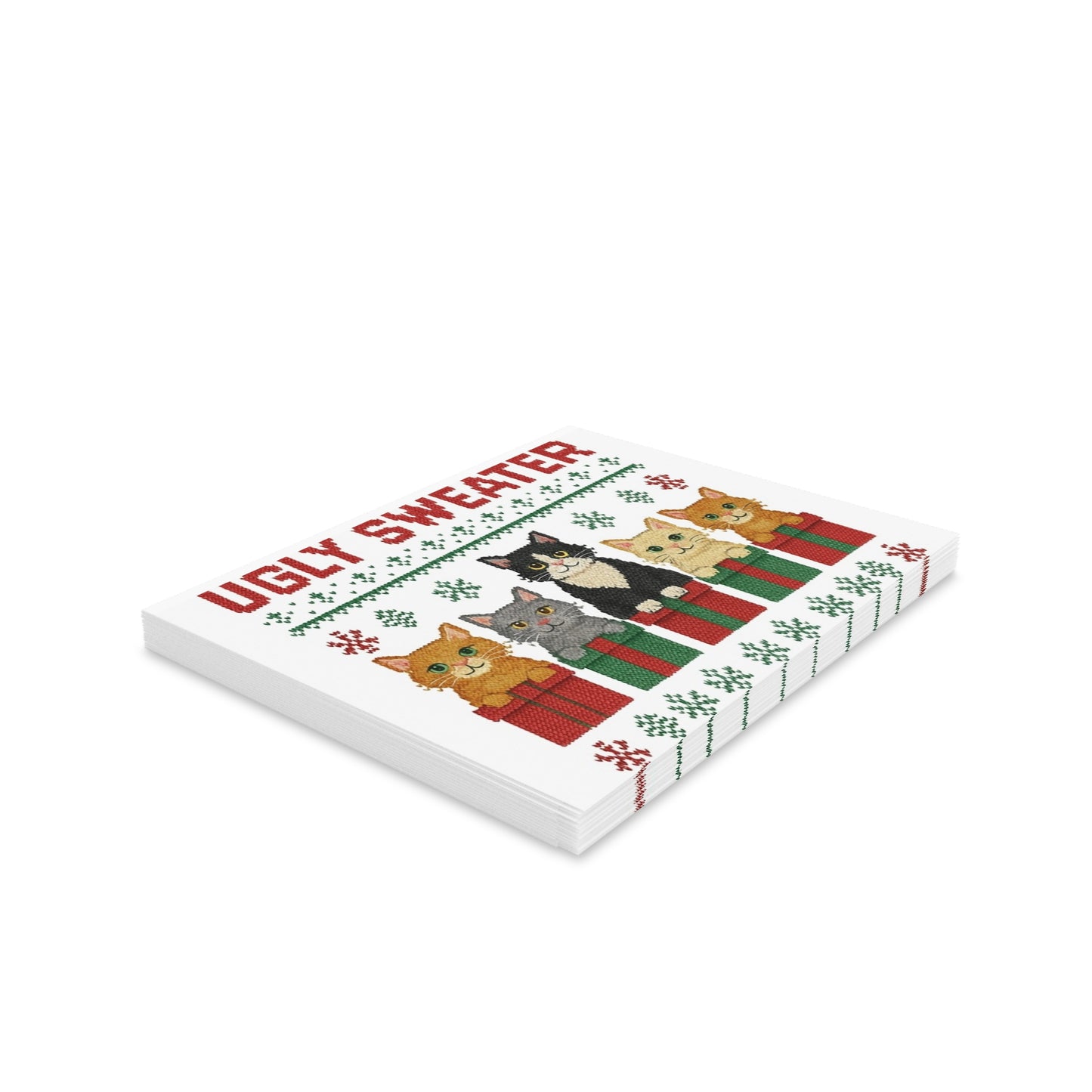 Ugly Sweater Cat Greeting Cards Bundle - Fun Holiday Cards for Cat Lovers, Christmas, Birthdays, Party Invites, Seasonal Greetings