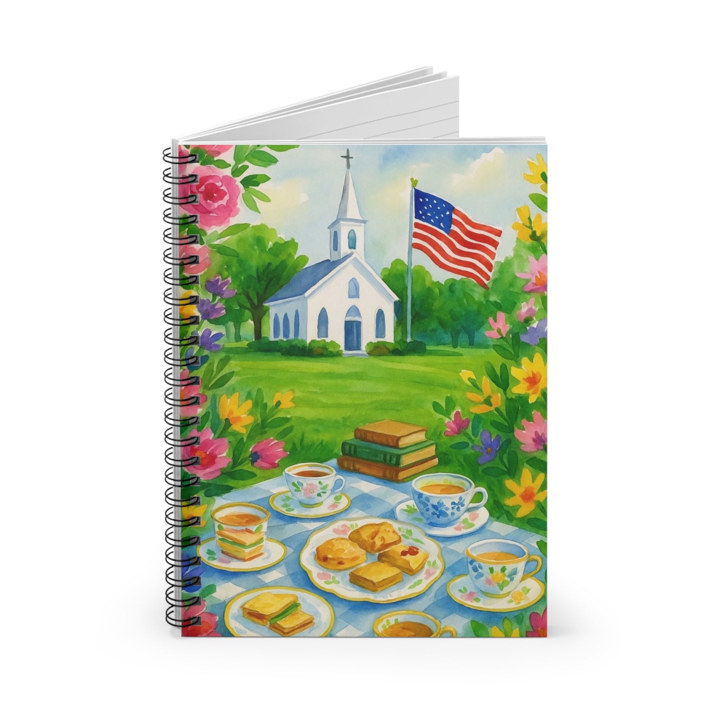 Charming Americana Spiral Notebook - Ideal for Journaling, Gift for BFFs, Tea Lovers, Mother's Day, Wedding Planning