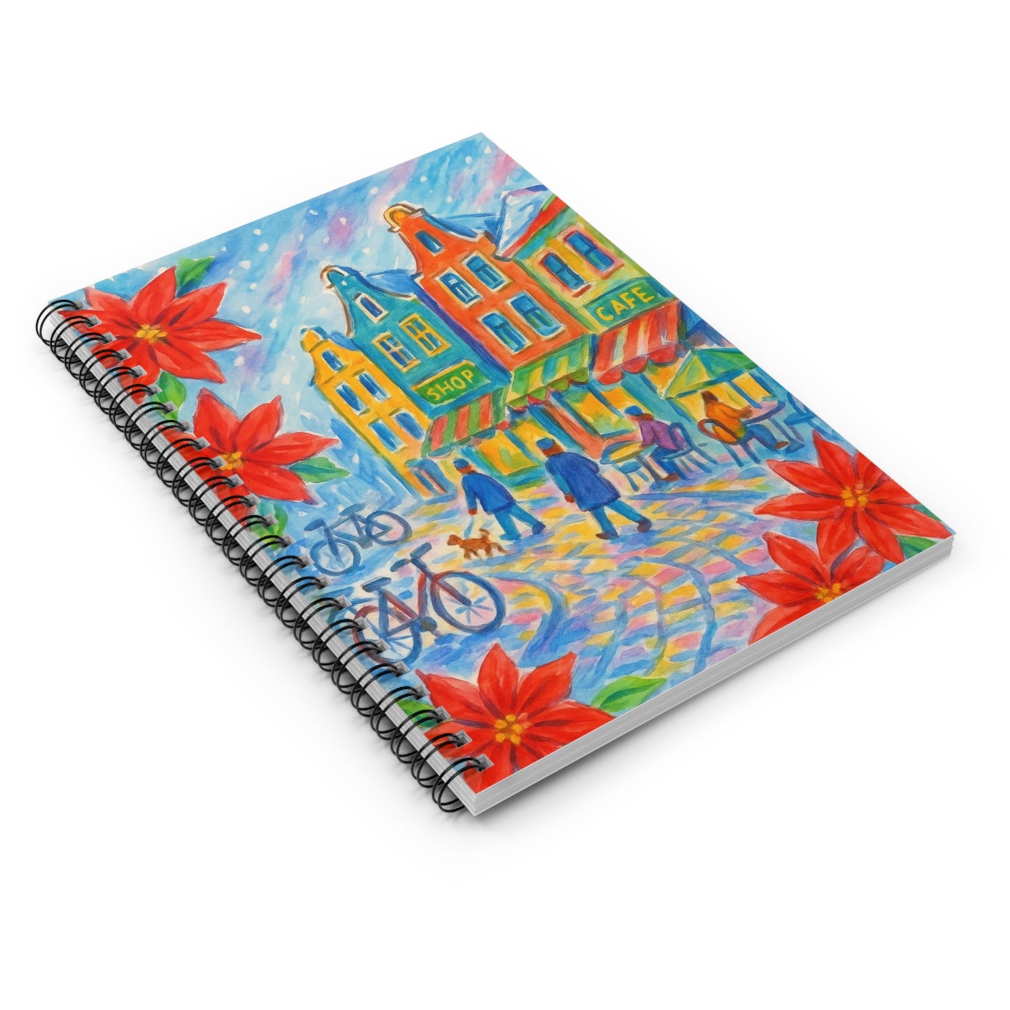 Colorful Cityscape Spiral Notebook - Artistic Journal for Writers, Gift for Students, Travel Diary, Cafe Lover's Notebook