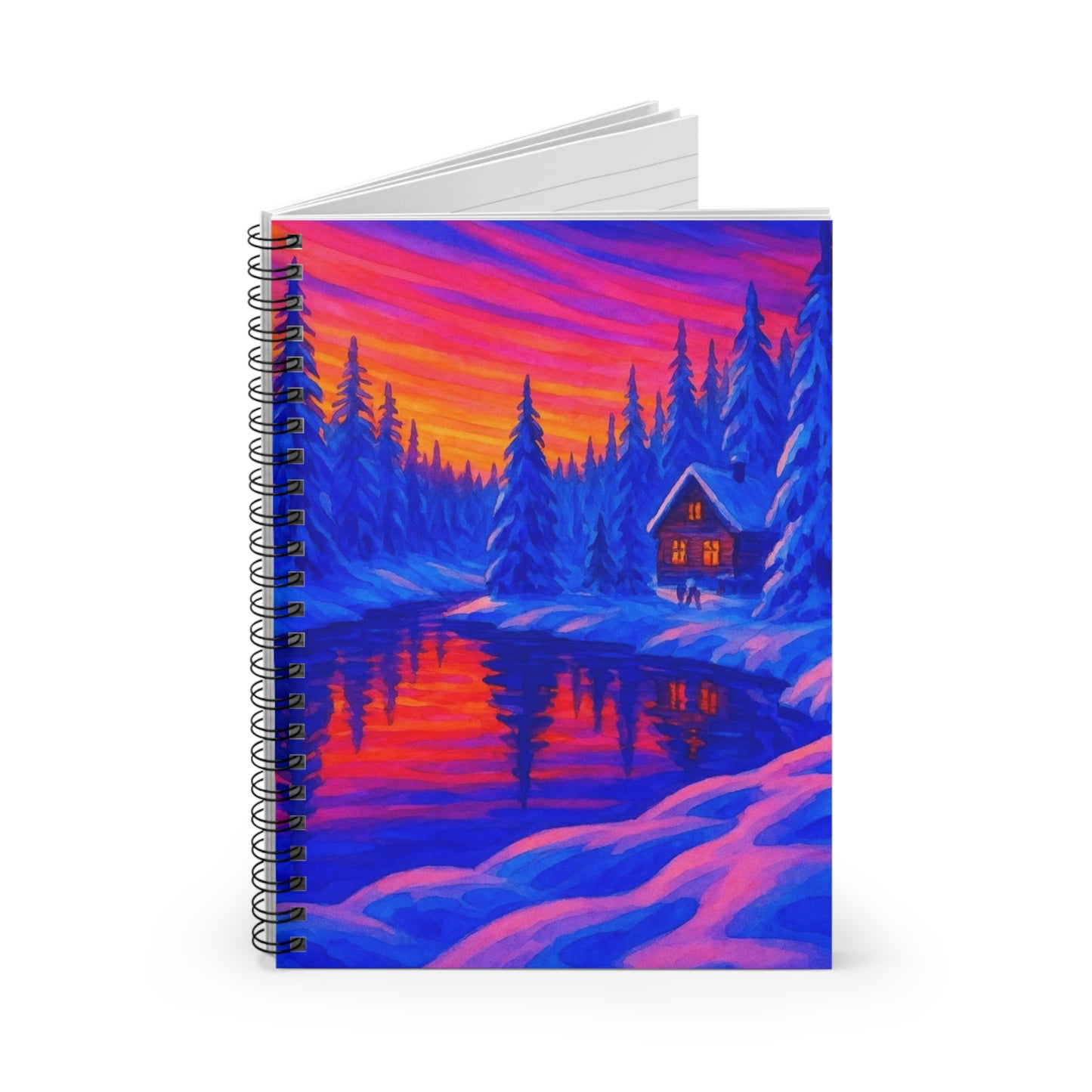 Vibrant Winter Landscape Spiral Notebook, Inspirational Journal, Cosy Home Decor, Gift for Nature Lovers, Beautiful Art for Writing