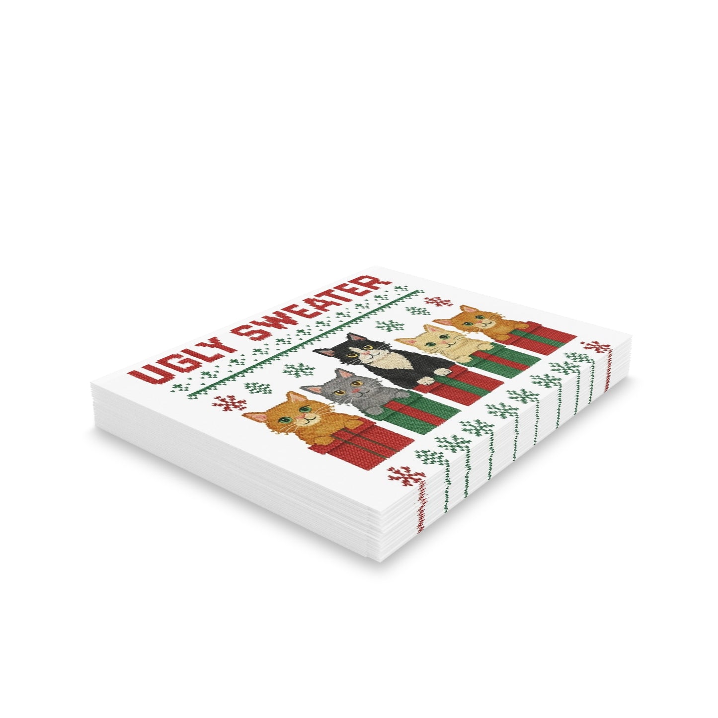 Ugly Sweater Cat Greeting Cards Bundle - Fun Holiday Cards for Cat Lovers, Christmas, Birthdays, Party Invites, Seasonal Greetings