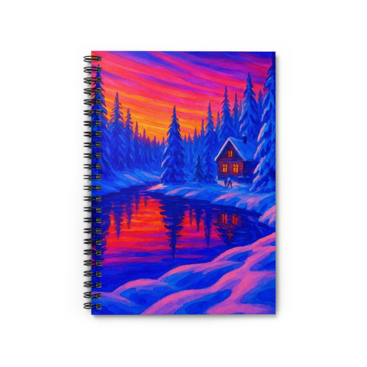 Vibrant Winter Landscape Spiral Notebook, Inspirational Journal, Cosy Home Decor, Gift for Nature Lovers, Beautiful Art for Writing