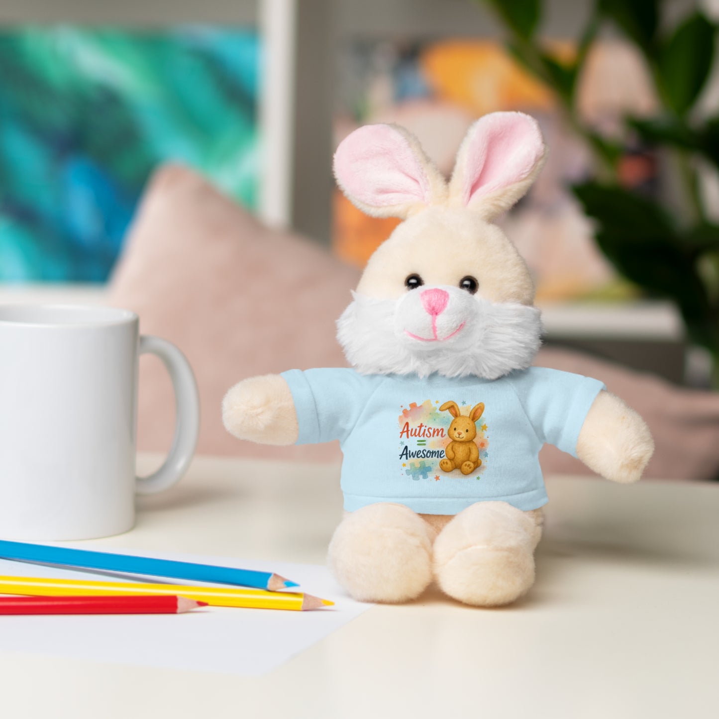 Adorable Autism Awareness Stuffed Animal, Personalized Plush Bunny, Cute Kids' Gift, Sensory Toy, Birthday Present