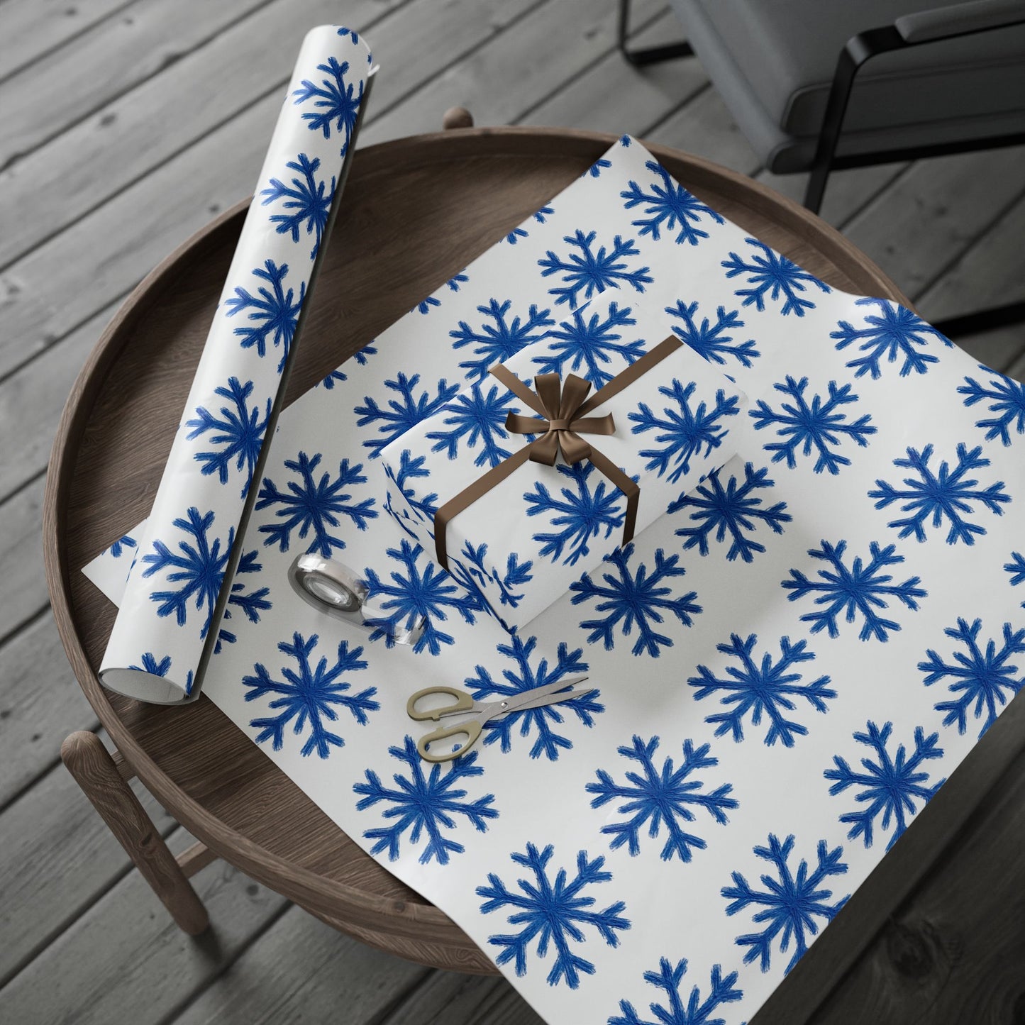 Elegant Gift Wrap Paper for Holidays, Special Occasions, Birthdays, Unique Wrapping, Floral Design, Blue Snowflake Patterns