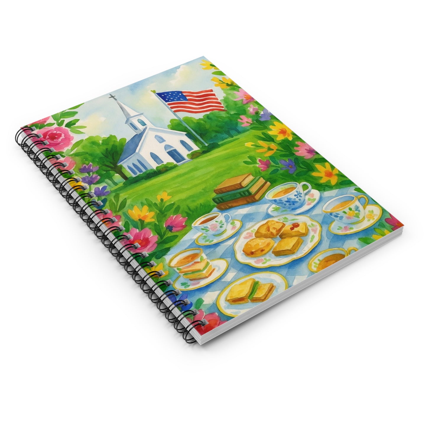 Charming Americana Spiral Notebook - Ideal for Journaling, Gift for BFFs, Tea Lovers, Mother's Day, Wedding Planning