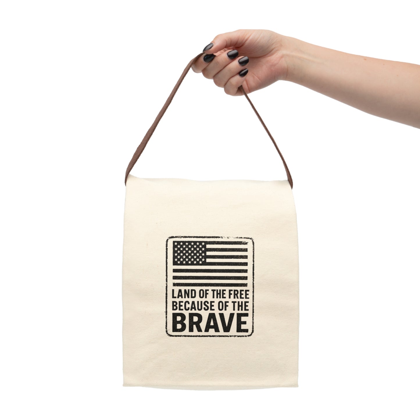 Patriotic Canvas Lunch Bag With Strap, Lunch Tote, Reusable Food Bag, Eco-Friendly Gift, USA Flag Design, Ideal for Work and School