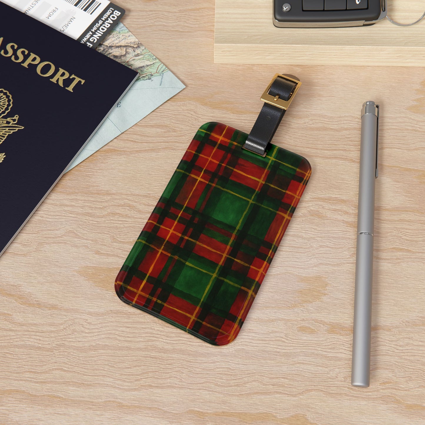 Festive Plaid Luggage Tag, Travel Accessory, Personalized Gift, Holiday Travel Tag, Stylish Baggage Identifier