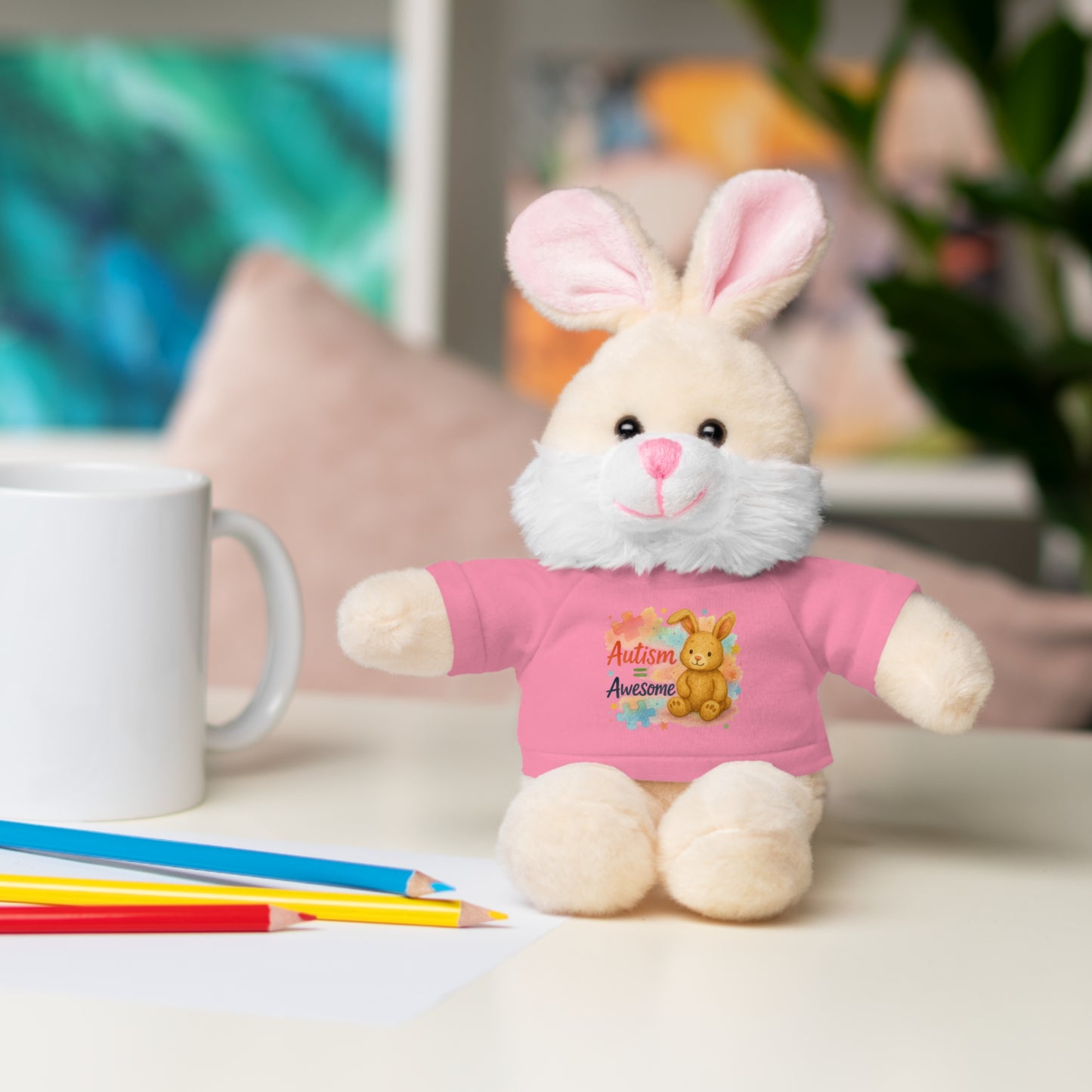 Adorable Autism Awareness Stuffed Animal, Personalized Plush Bunny, Cute Kids' Gift, Sensory Toy, Birthday Present