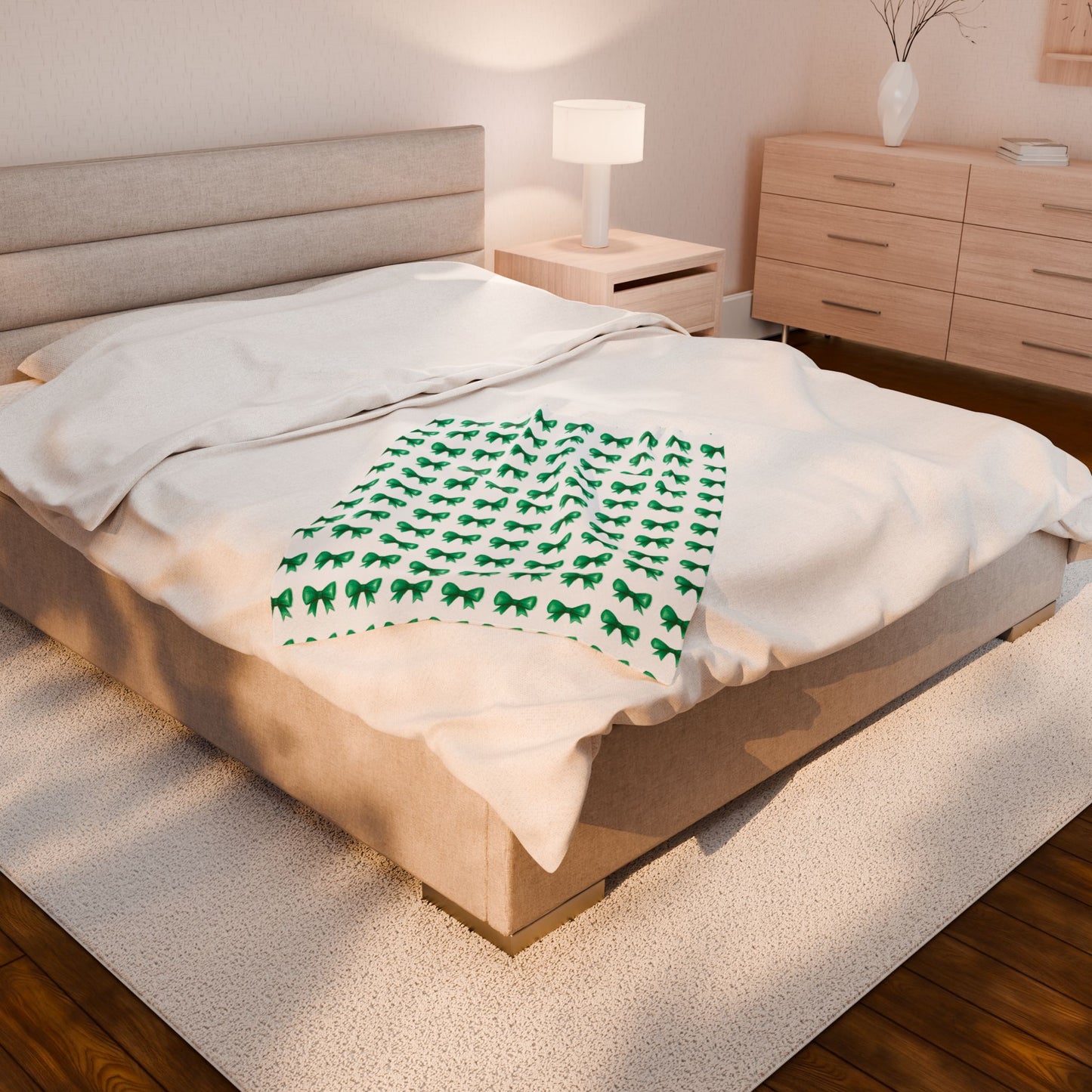 Green Bow Blanket – Cozy Decorative Throw, Ideal for Kids, Perfect Baby Shower Gift, Living Room Accent, Holiday Comfort