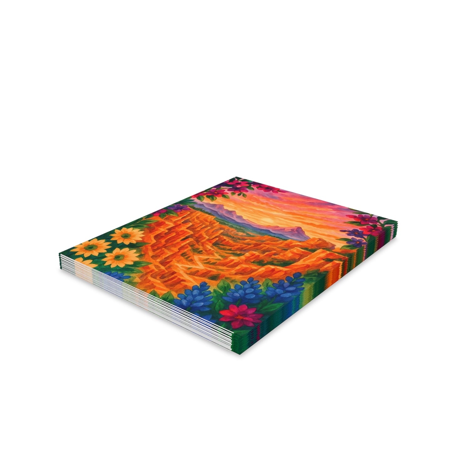 Sunset Landscape Greeting Cards Set - 8, 16, or 24 pcs, Colorful Nature Cards, Floral Art Stationery, Perfect for All Occasions