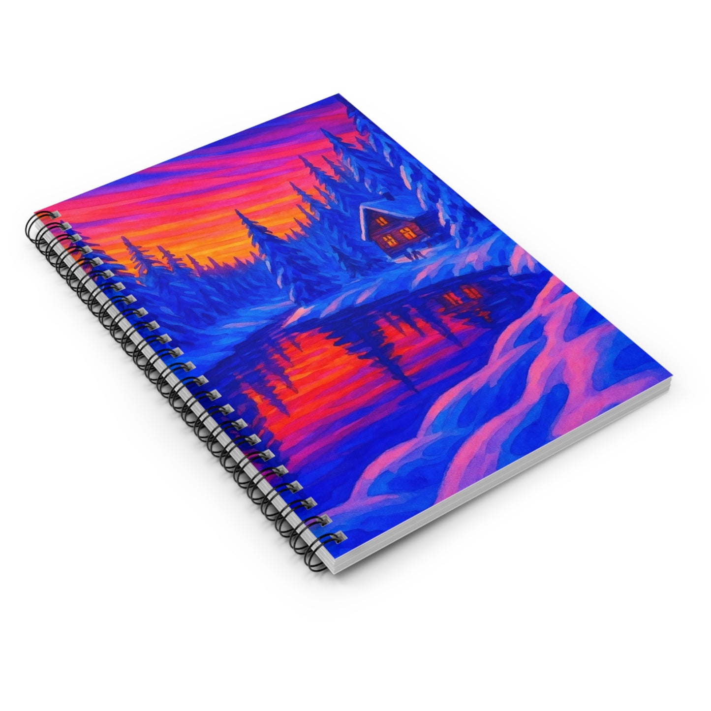 Vibrant Winter Landscape Spiral Notebook, Inspirational Journal, Cosy Home Decor, Gift for Nature Lovers, Beautiful Art for Writing