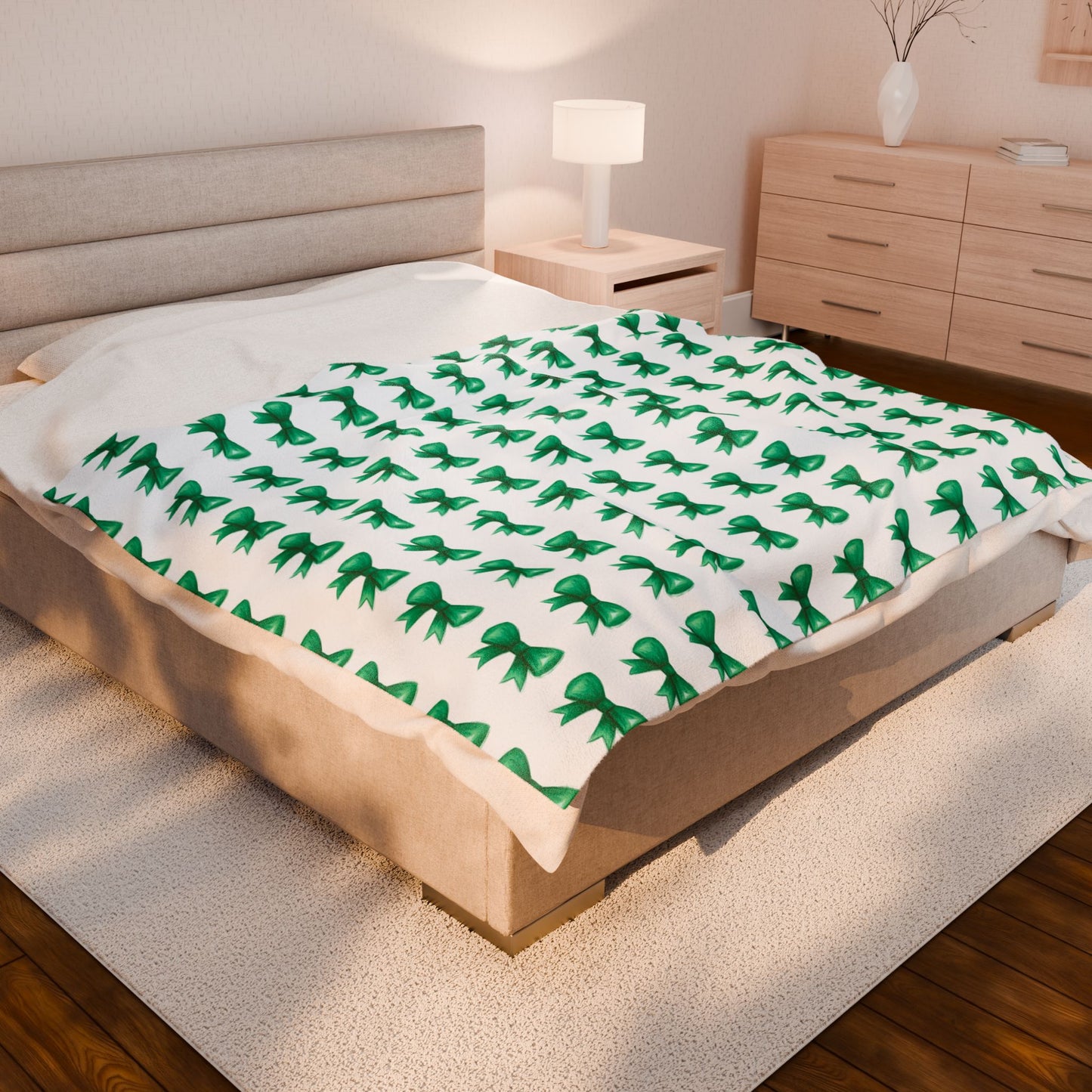Green Bow Blanket – Cozy Decorative Throw, Ideal for Kids, Perfect Baby Shower Gift, Living Room Accent, Holiday Comfort