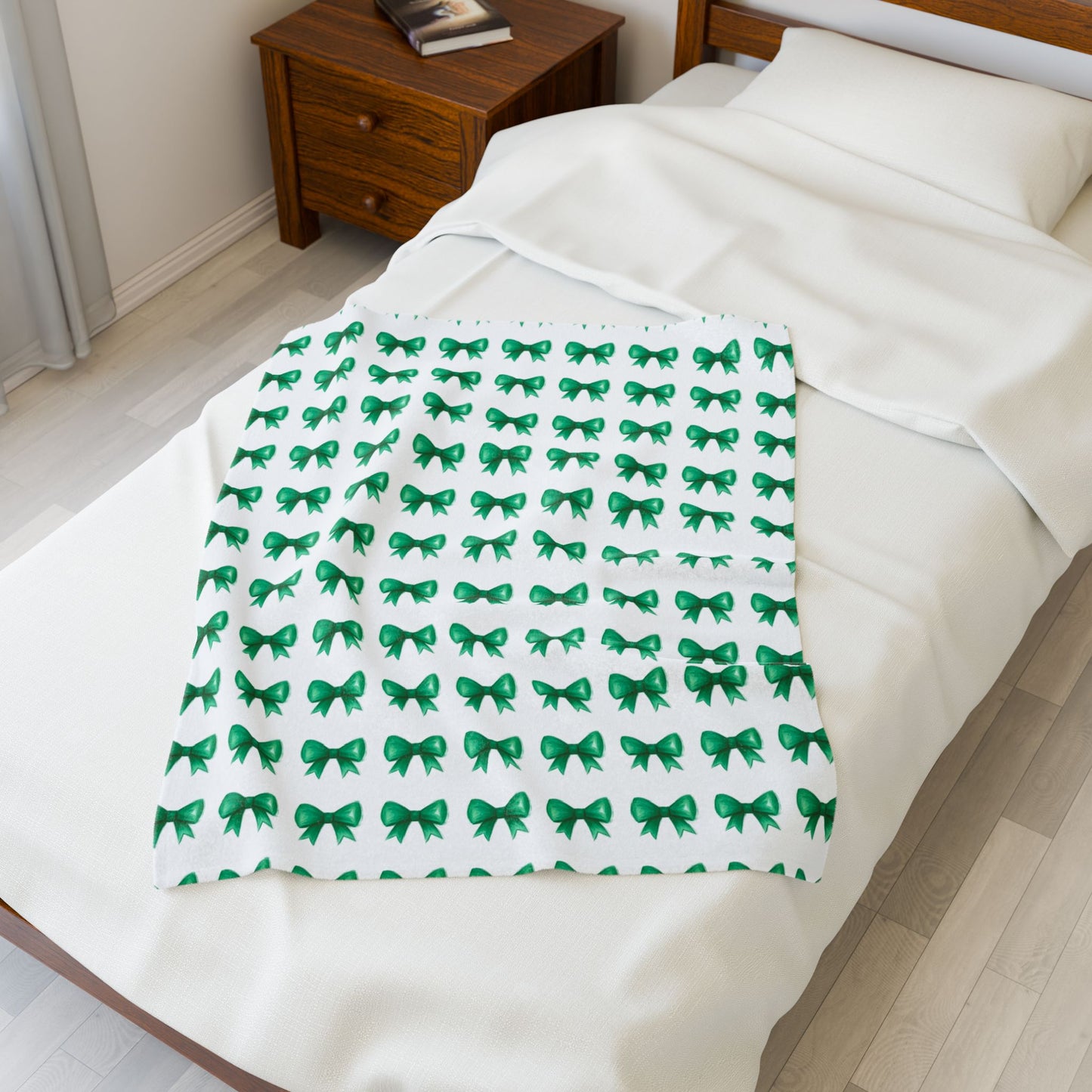 Green Bow Blanket – Cozy Decorative Throw, Ideal for Kids, Perfect Baby Shower Gift, Living Room Accent, Holiday Comfort