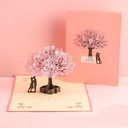 3D Sakura Kissing Lover Greeting Card