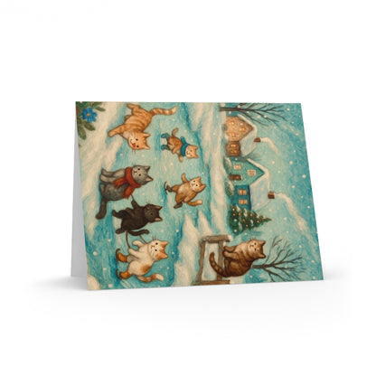 Whimsical Cat-Themed Greeting Cards, Festive Holiday Cards, Cute Cat Art, Cat Lover Gifts, Winter Greetings, Birthday Cards, Thank You Notes