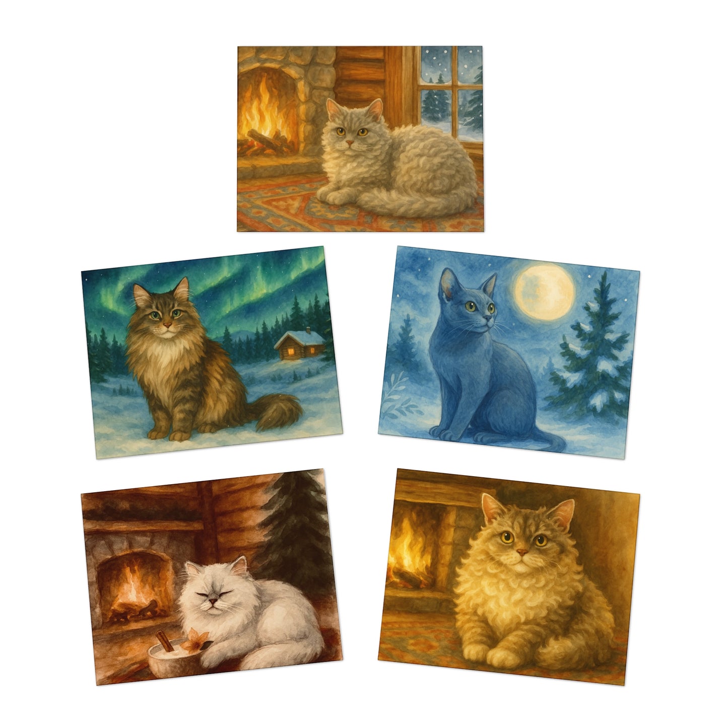 Cozy Cat Greeting Cards - 5-Pack, Perfect for Birthdays, Thank You Notes, Seasonal Greetings, Cat Lover Gifts, Handmade Cards