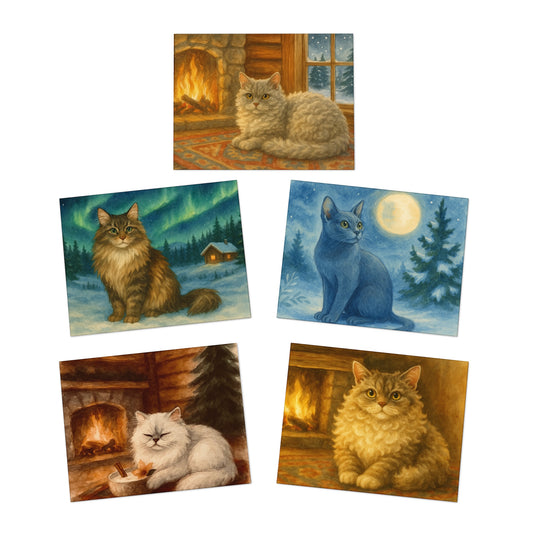 Cozy Cat Greeting Cards - 5-Pack, Perfect for Birthdays, Thank You Notes, Seasonal Greetings, Cat Lover Gifts, Handmade Cards
