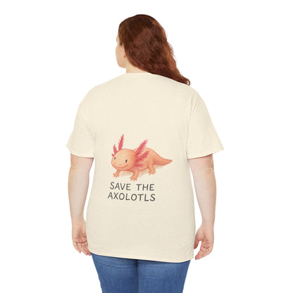 Save the Axolotls Unisex Heavy Cotton Tee, Eco-Friendly T-Shirt, Animal Lover Gift, Conservation Tee, Cute Axolotl Apparel