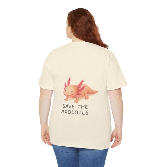 Save the Axolotls Unisex Heavy Cotton Tee, Eco-Friendly T-Shirt, Animal Lover Gift, Conservation Tee, Cute Axolotl Apparel