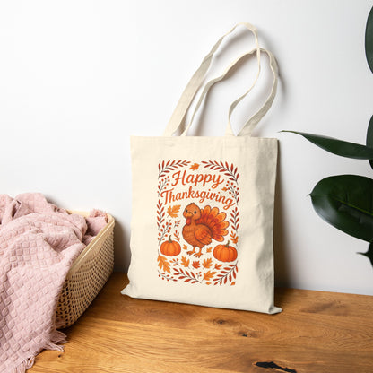 Thanksgiving Floral Tote Bag, Eco-Friendly Canvas, Reusable Shopping Bag, Fall Decor, Gift for Hosts, Pumpkin Design