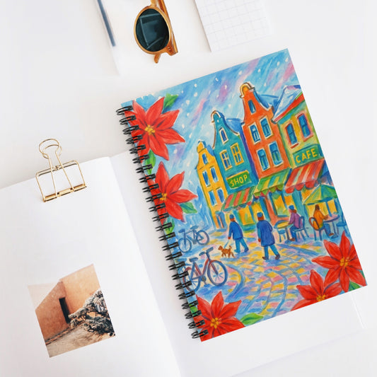 Colorful Cityscape Spiral Notebook - Artistic Journal for Writers, Gift for Students, Travel Diary, Cafe Lover's Notebook