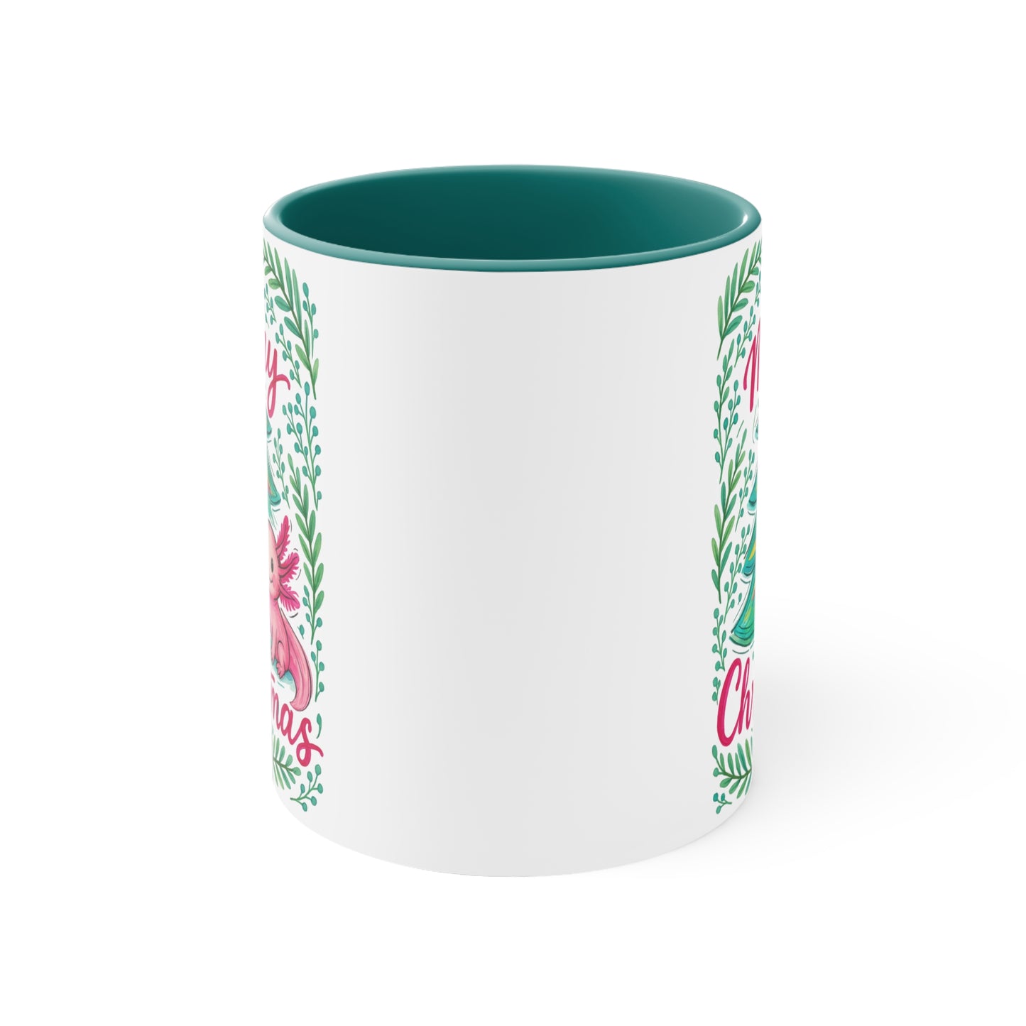 Merry Christmas Accent Mug with Cute Axolotl Design, Holiday Coffee Cup, Seasonal Drinkware, Gift for Ocean Lovers, Festive Kitchen Decor