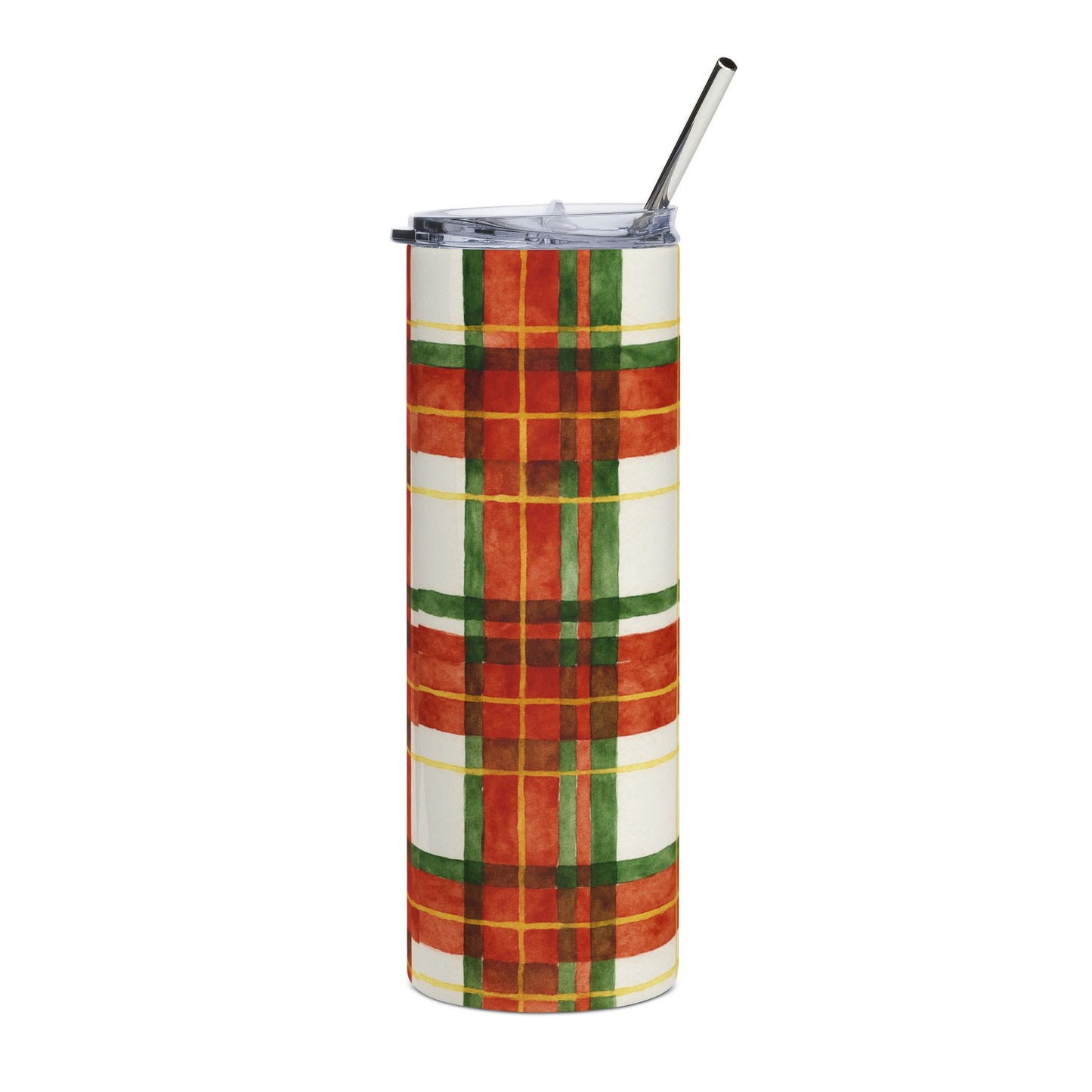 Festive Plaid Stainless Steel Tumbler | 20oz Insulated Drinkware | Holiday Gift, Coffee Cup, Travel Mug, Winter Accessory, Eco-Friendly