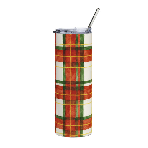 Festive Plaid Stainless Steel Tumbler | 20oz Insulated Drinkware | Holiday Gift, Coffee Cup, Travel Mug, Winter Accessory, Eco-Friendly