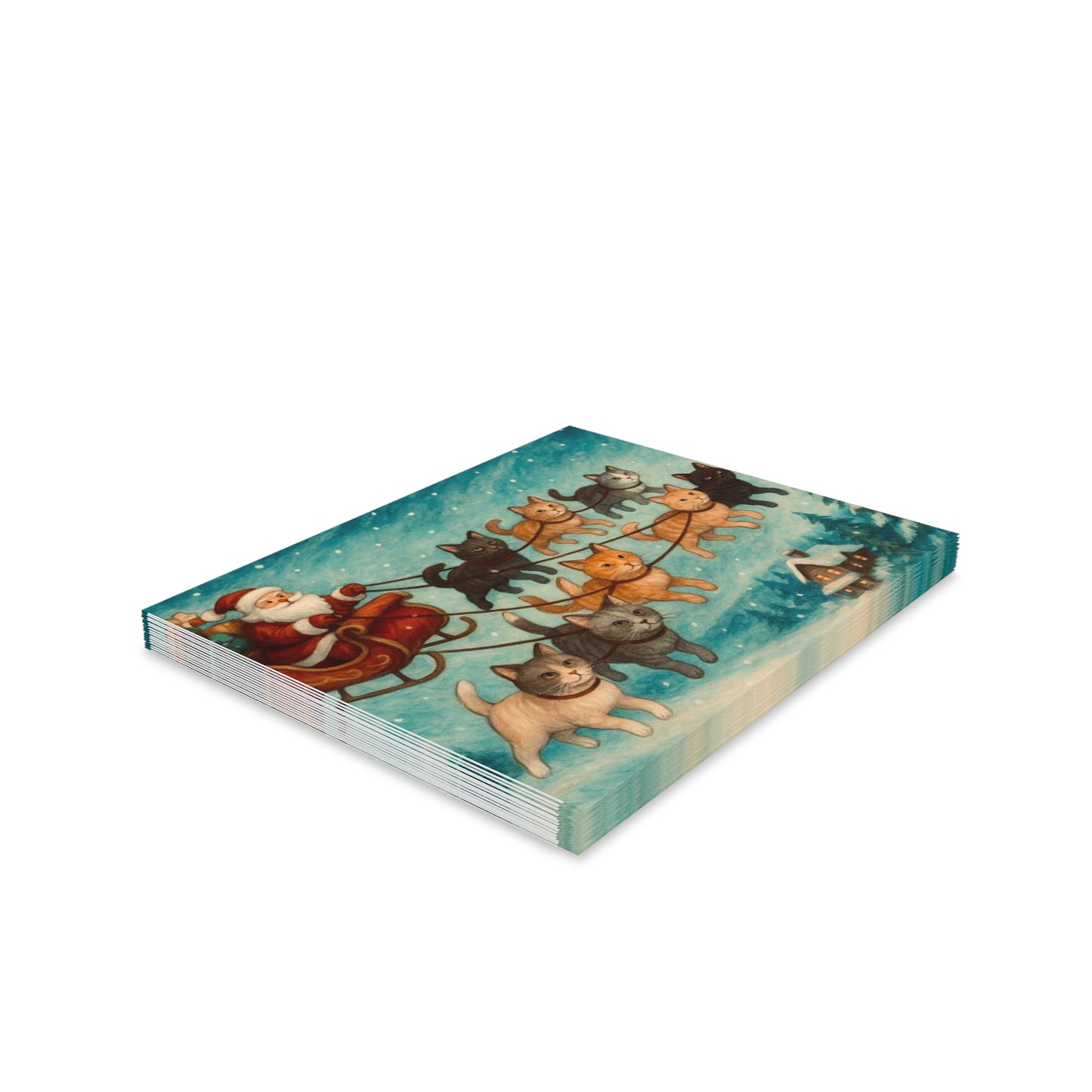 Whimsical Christmas Greeting Cards for Cat Lovers, 8-24 pcs, Holiday Cards, Festive Stationery, Cute Animal Design, Santa and Cats