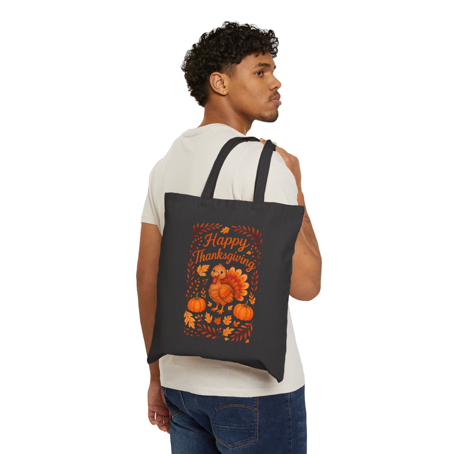 Thanksgiving Floral Tote Bag, Eco-Friendly Canvas, Reusable Shopping Bag, Fall Decor, Gift for Hosts, Pumpkin Design