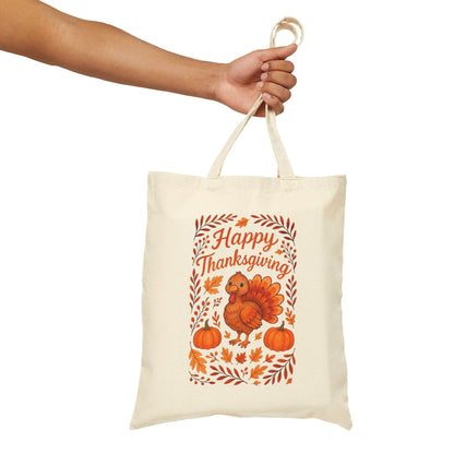 Thanksgiving Floral Tote Bag, Eco-Friendly Canvas, Reusable Shopping Bag, Fall Decor, Gift for Hosts, Pumpkin Design