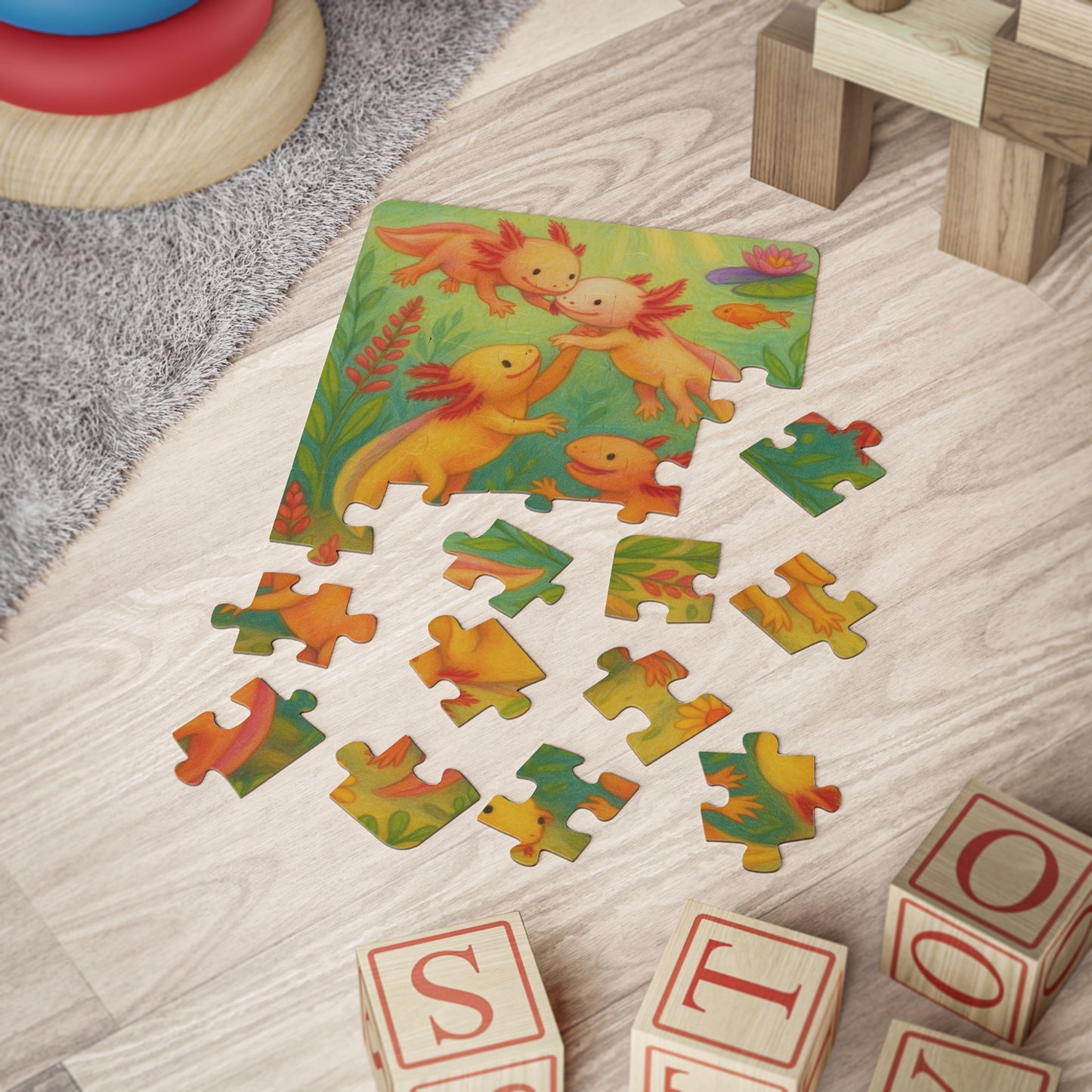 Colorful Kids' Puzzle | 30-Piece Puzzle of Playful Axolotls | Perfect for Learning, Playtime, Gifts, Family Fun, Educational Toys