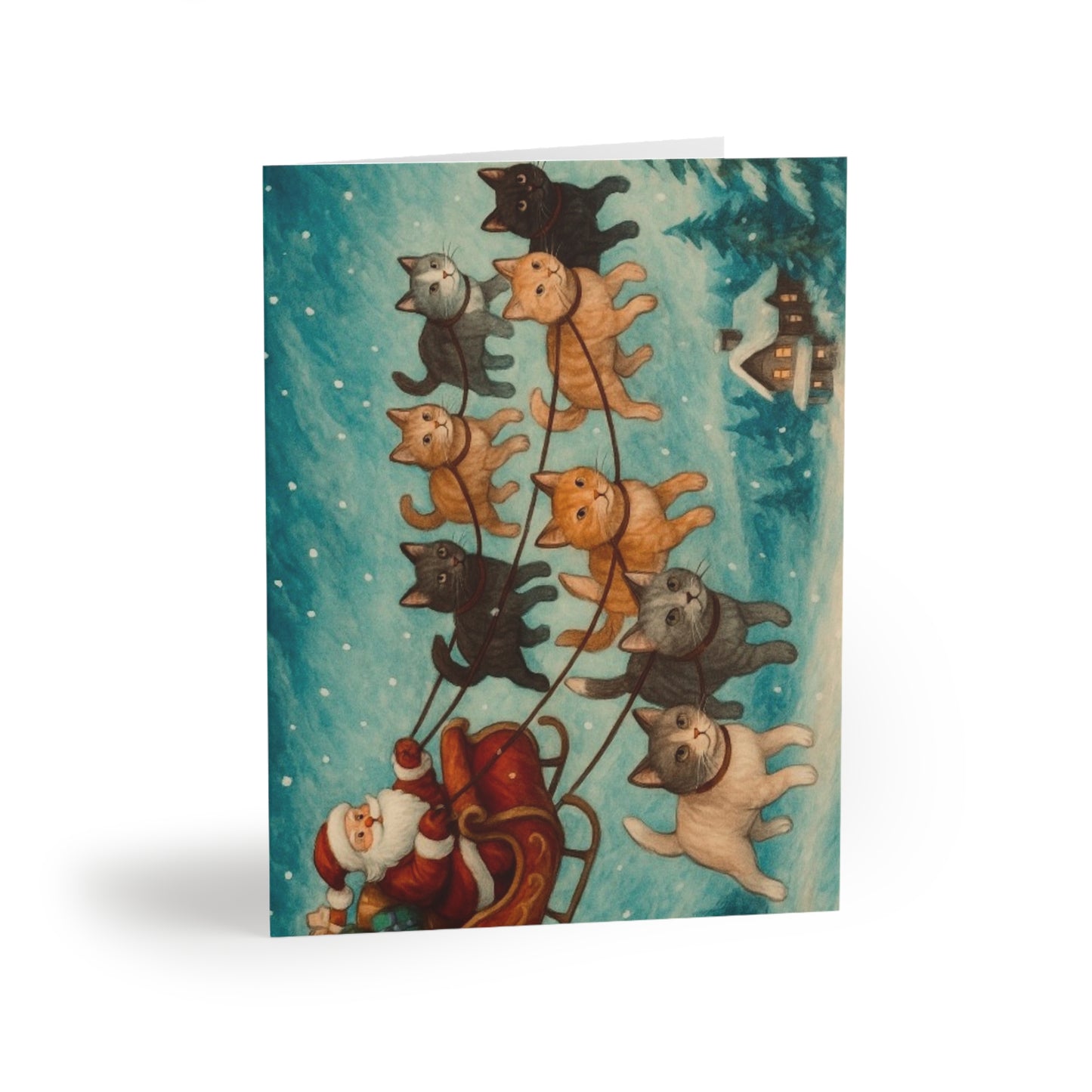 Whimsical Christmas Greeting Cards for Cat Lovers, 8-24 pcs, Holiday Cards, Festive Stationery, Cute Animal Design, Santa and Cats