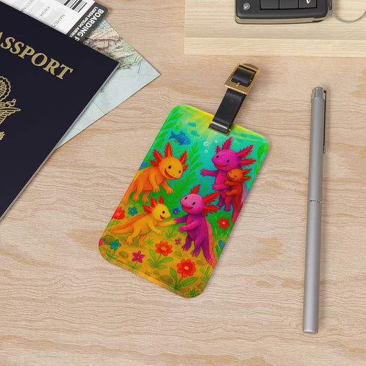 Colorful Axolotl Luggage Tag, Cute Travel Accessory, Fun Gift for Kids, Vibrant Bag Tag for Holidays, Unique Baggage Identifier
