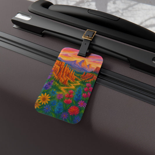 Vibrant Landscape Luggage Tag - Travel Accessory for Adventurers, Floral Design, Gift for Travelers, Summer Vacation Tag